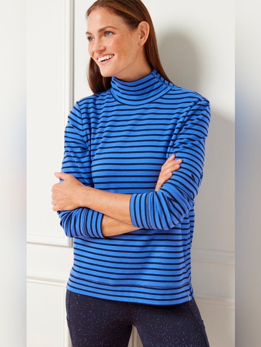 NWT Asymmetrical Zip Mockneck Pullover - Pine Stripe Sz XL